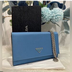 🔥Like New In inclusion Prada Tessuto Nylon Flap Wallet Blue